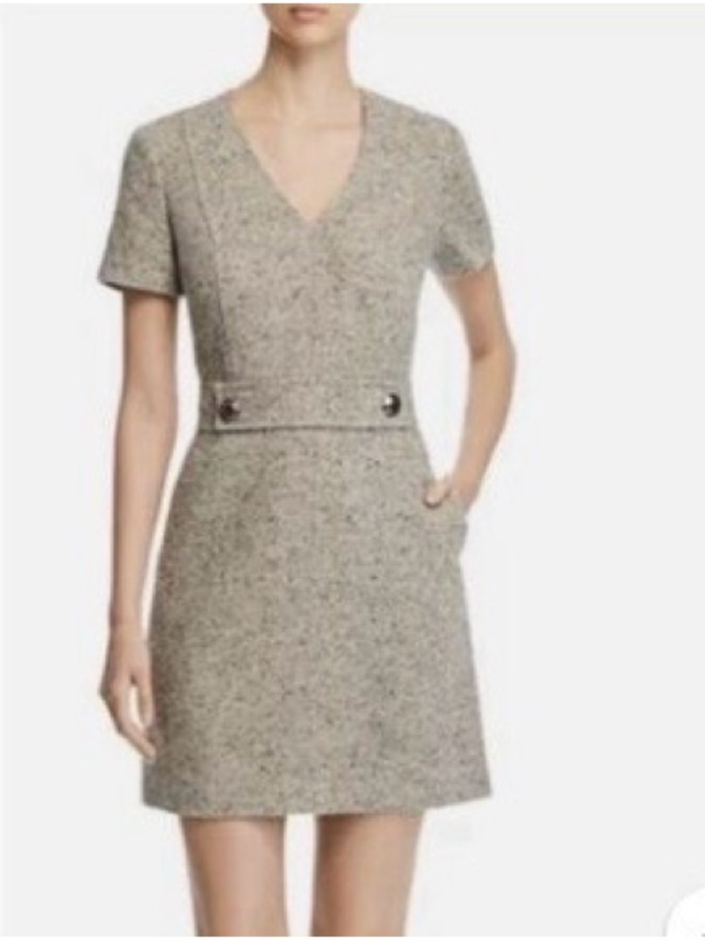Tory Burch Gray Tweed V-Neck Mini Dress